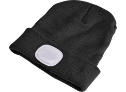 Lue med hodelykt 180 lm, oppladbar, USB, universell størrelse, bomull/PE, svart