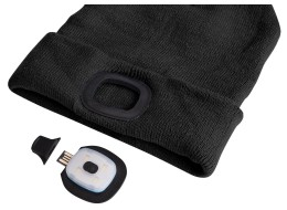 Lue med hodelykt 180 lm, oppladbar, USB, universell størrelse, bomull/PE, svart