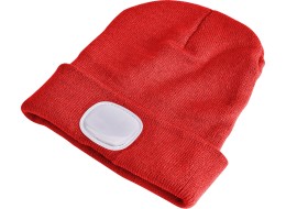 Lue med hodelykt 180 lm, oppladbar, USB, universell størrelse, bomull/PE, rød