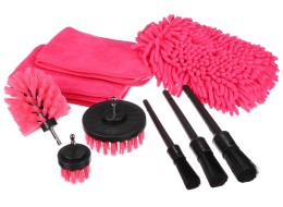Multifunksjonelt sett med rengjørings- og vaskeverktøy for bil CAR DETAILING PINK 9, 9 deler
