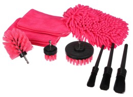 Multifunksjonelt sett med rengjørings- og vaskeverktøy for bil CAR DETAILING PINK 9, 9 deler