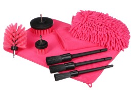 Multifunksjonelt sett med rengjørings- og vaskeverktøy for bil CAR DETAILING PINK 9, 9 deler