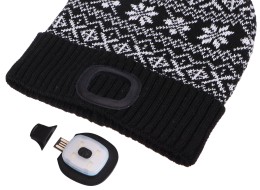 Lue med hodelykt 180 lm, oppladbar, USB, one-size, bomull/PE, vinter, svart