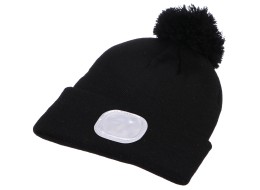 Lue med hodelykt 180 lm, oppladbar, USB, one-size, bomull/PE, svart med dusk