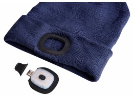 Lue med hodelykt 180 lm, oppladbar, USB, one size, bomull/PE, blå