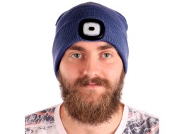 Lue med hodelykt 180 lm, oppladbar, USB, one size, bomull/PE, blå