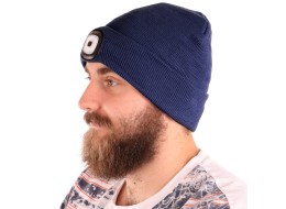 Lue med hodelykt 180 lm, oppladbar, USB, one size, bomull/PE, blå