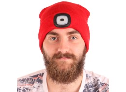 Lue med hodelykt 180 lm, oppladbar, USB, universell størrelse, bomull/PE, rød