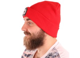 Lue med hodelykt 180 lm, oppladbar, USB, universell størrelse, bomull/PE, rød