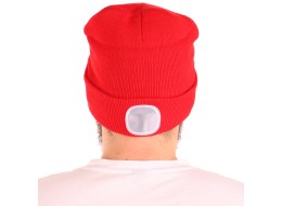 Lue med hodelykt 180 lm, oppladbar, USB, universell størrelse, bomull/PE, rød