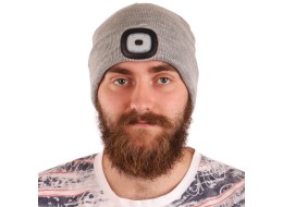 Lue med hodelykt 180 lm, oppladbar, USB, universell størrelse, bomull/PE, lys grå
