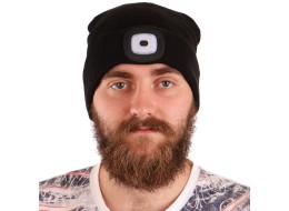 Lue med hodelykt 180 lm, oppladbar, USB, universell størrelse, bomull/PE, svart