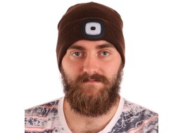 Lue med hodelykt 180 lm, oppladbar, USB, one-size, bomull/PE, brun