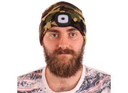 Lue med hodelykt 180 lm, oppladbar, USB, one size, bomull/PE, kamuflasje