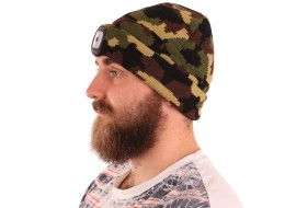 Lue med hodelykt 180 lm, oppladbar, USB, one size, bomull/PE, kamuflasje