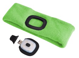 Pannebånd med hodelykt 180 lm, oppladbar, USB, one size, bomull/PE, fluorescerende grønn