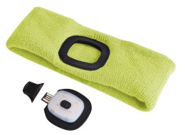 Pannebånd med hodelykt 180 lm, oppladbar, USB, one size, bomull/PE, fluorescerende gul