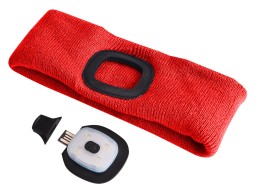 Pannebånd med hodelykt 180lm, oppladbart, USB, universell størrelse, bomull/PE, rød