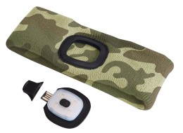 Pannebånd med hodelykt 180lm, oppladbart, USB, universell størrelse, bomull/PE, kamuflasje