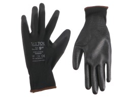 Arbeidshansker i polyester halvdyppet i polyuretan GLOVE PE-PU 9, svarte, størrelse 9"