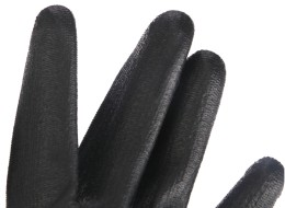 Arbeidshansker i polyester, delvis dyppet i PU GLOVE PE-PU 9, svarte, str. 9\", 6 par