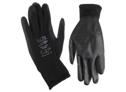 Arbeidshansker i polyester halvdyppet i polyuretan GLOVE PE-PU 10, svarte, størrelse 10