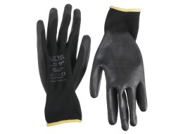 Arbeidshansker i polyester halvdyppet i polyuretan GLOVE PE-PU 11, svarte, størrelse 11