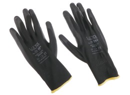 Arbeidshansker i polyester halvdyppet i polyuretan GLOVE PE-PU 11, svarte, størrelse 11