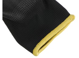 Arbeidshansker i polyester, delvis dyppet i PU GLOVE PE-PU 11, svarte, str. 11\", 6 par