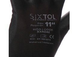 Arbeidshansker i polyester, delvis dyppet i PU GLOVE PE-PU 11, svarte, str. 11\", 6 par