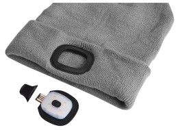 Lue med hodelykt 180 lm, oppladbar, USB, universell størrelse, bomull/PE, lys grå