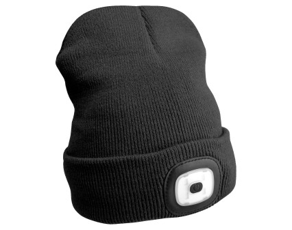 Lue med hodelykt 180 lm, oppladbar, USB, universell størrelse, bomull/PE, svart