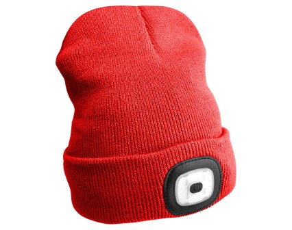 Lue med hodelykt 180 lm, oppladbar, USB, universell størrelse, bomull/PE, rød