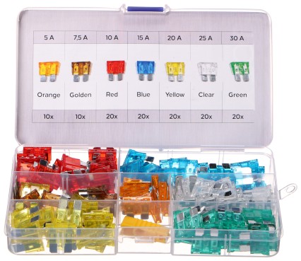 Sett med bilblad-sikringer MECHANIC FUSE SET 1, 5-30A, 120 stk