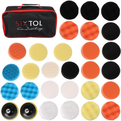 Sett med poleringsputer/skummputer med holder for bilrengjøring CAR DETAILING PAD 30, 30 deler