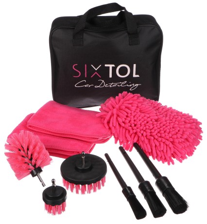 Multifunksjonelt sett med rengjørings- og vaskeverktøy for bil CAR DETAILING PINK 9, 9 deler