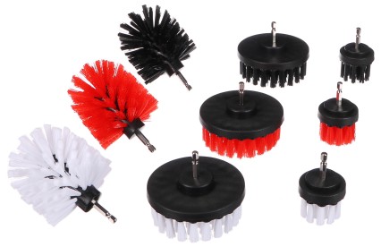 Sett med børster til drill for bilrengjøring CAR DETAILING DRILL BRUSH 9, 9 stk