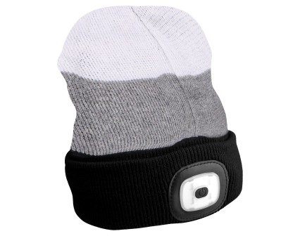 Lue med hodelykt 180 lm, oppladbar, USB, one-size, bomull/PE, svart/grå/hvit