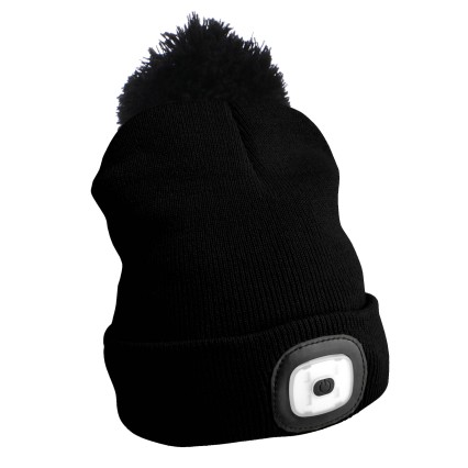 Lue med hodelykt 180 lm, oppladbar, USB, one-size, bomull/PE, svart med dusk