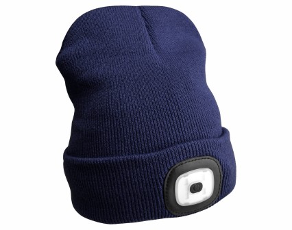 Lue med hodelykt 180 lm, oppladbar, USB, one size, bomull/PE, blå