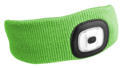 Pannebånd med hodelykt 180 lm, oppladbar, USB, one size, bomull/PE, fluorescerende grønn
