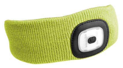 Pannebånd med hodelykt 180 lm, oppladbar, USB, one size, bomull/PE, fluorescerende gul