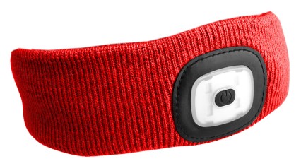 Pannebånd med hodelykt 180lm, oppladbart, USB, universell størrelse, bomull/PE, rød