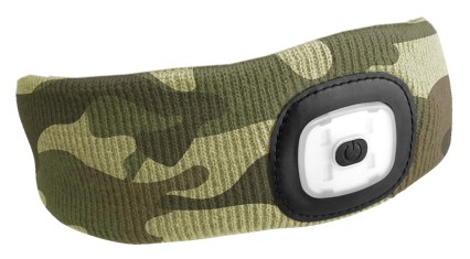 Pannebånd med hodelykt 180lm, oppladbart, USB, universell størrelse, bomull/PE, kamuflasje