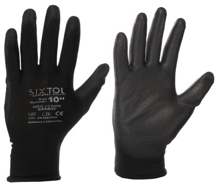 Arbeidshansker i polyester halvdyppet i polyuretan GLOVE PE-PU 10, svarte, størrelse 10