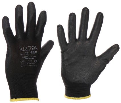 Arbeidshansker i polyester halvdyppet i polyuretan GLOVE PE-PU 11, svarte, størrelse 11