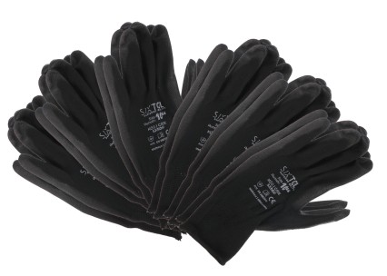 Arbeidshansker i polyester, delvis dyppet i PU GLOVE PE-PU 10, svarte, str. 10\", 6 par