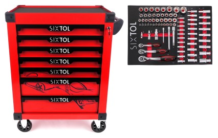 Verktøyvogn MECHANIC TROLLEY KEVIN RED 80, 7 skuffer, 80 deler verktøy