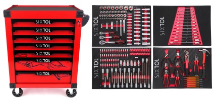 Verktøyvogn MECHANIC TROLLEY KEVIN RED 210, 7 skuffer, 210 deler verktøy