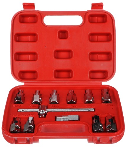 Sett for tapping av olje MECHANIC OIL DRAIN SET 12, Hex + firkant, 12 deler